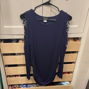 Venus Navy Long Sleeve Top with Cutout Details